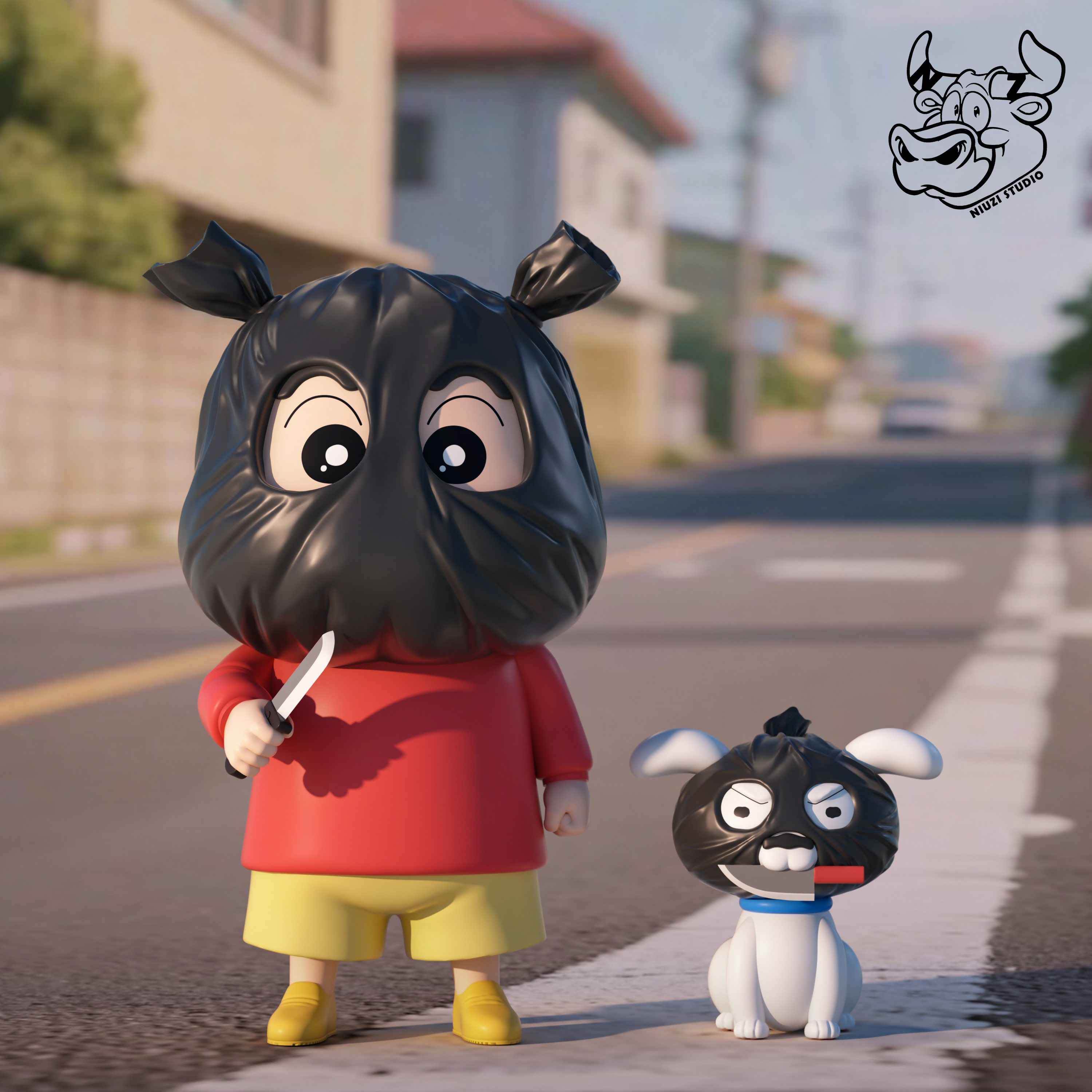 NIUZI Studio - Crayon Shin-chan Robbery Shinnosuke Nohara & Shiro Statue(GK)