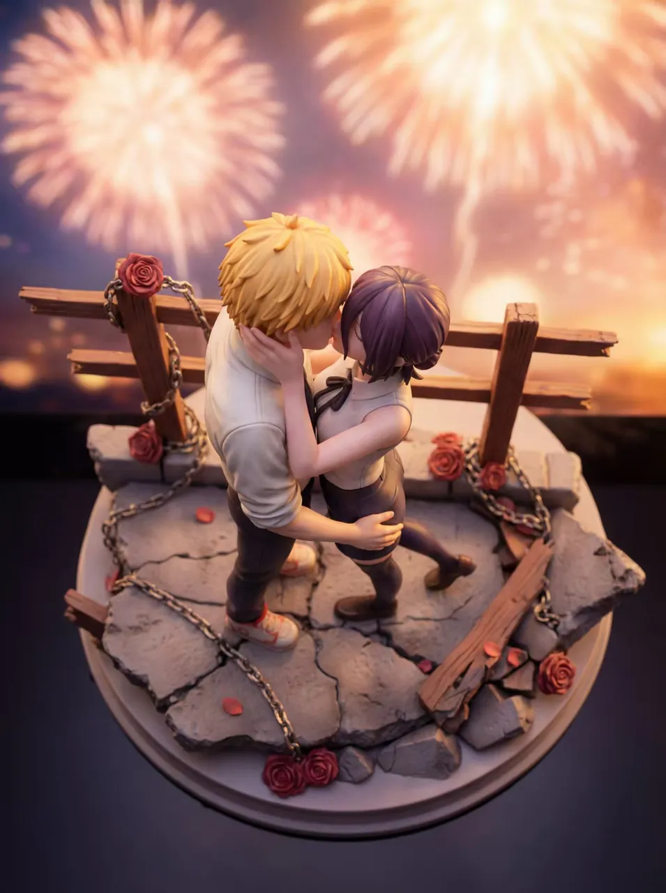 PINK Studio - Denji X Reze Kiss of Fireworks Chainsaw Man Statue