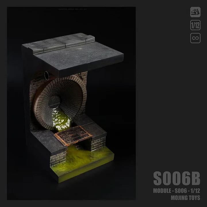 MojingToys - Module Series - S006 American Comic Sewer DIORAMA BASE (Taupe)1:12 Scene Statue