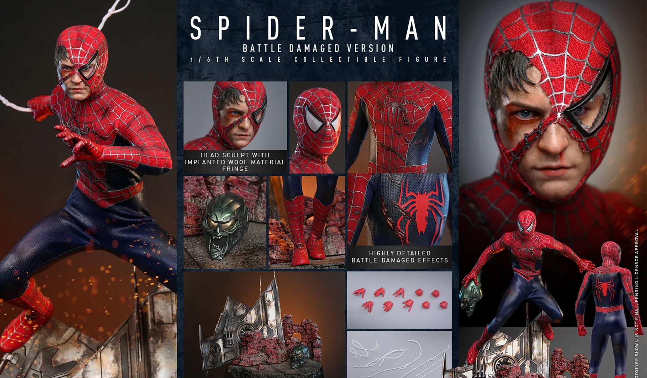 Hottoys - 1/6 Spider-Man Tobey Maguire Battle Damaged Version Action Figure MMS859 Licensed