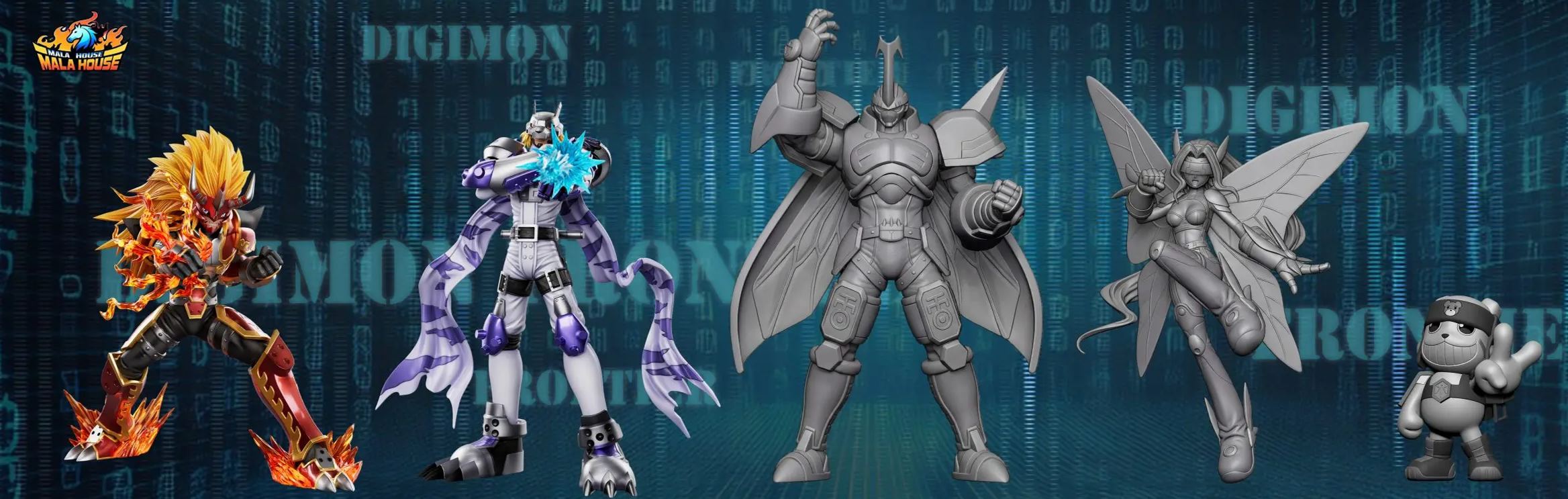 T1 Studio X MALA House Studio - Agnimon X Wolfmon X Chackmon Digimon Statue