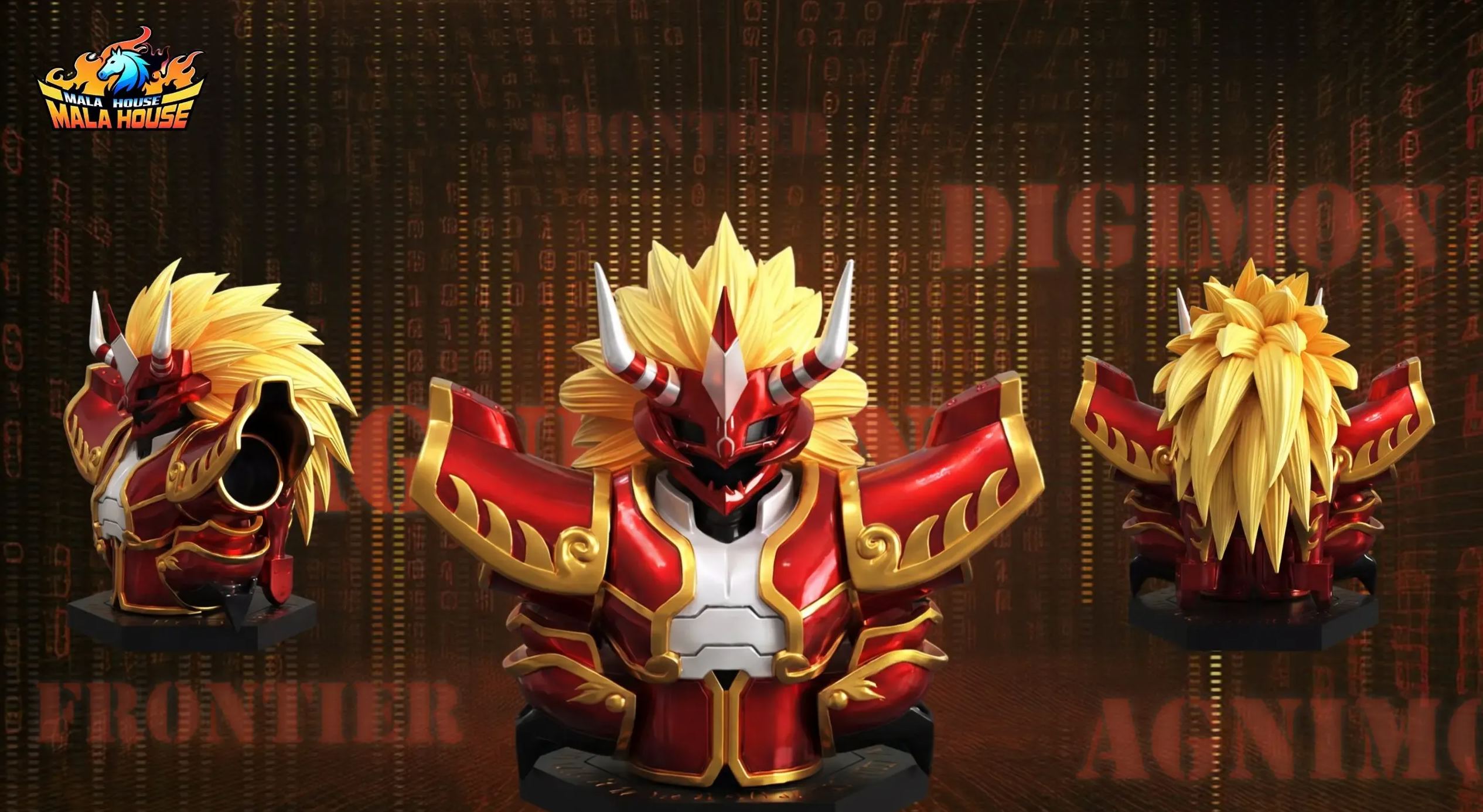 MALA HOUSE Studio - DigiSpirit Series Agnimon X Wolfmon X Chackmon Digimon Statue 