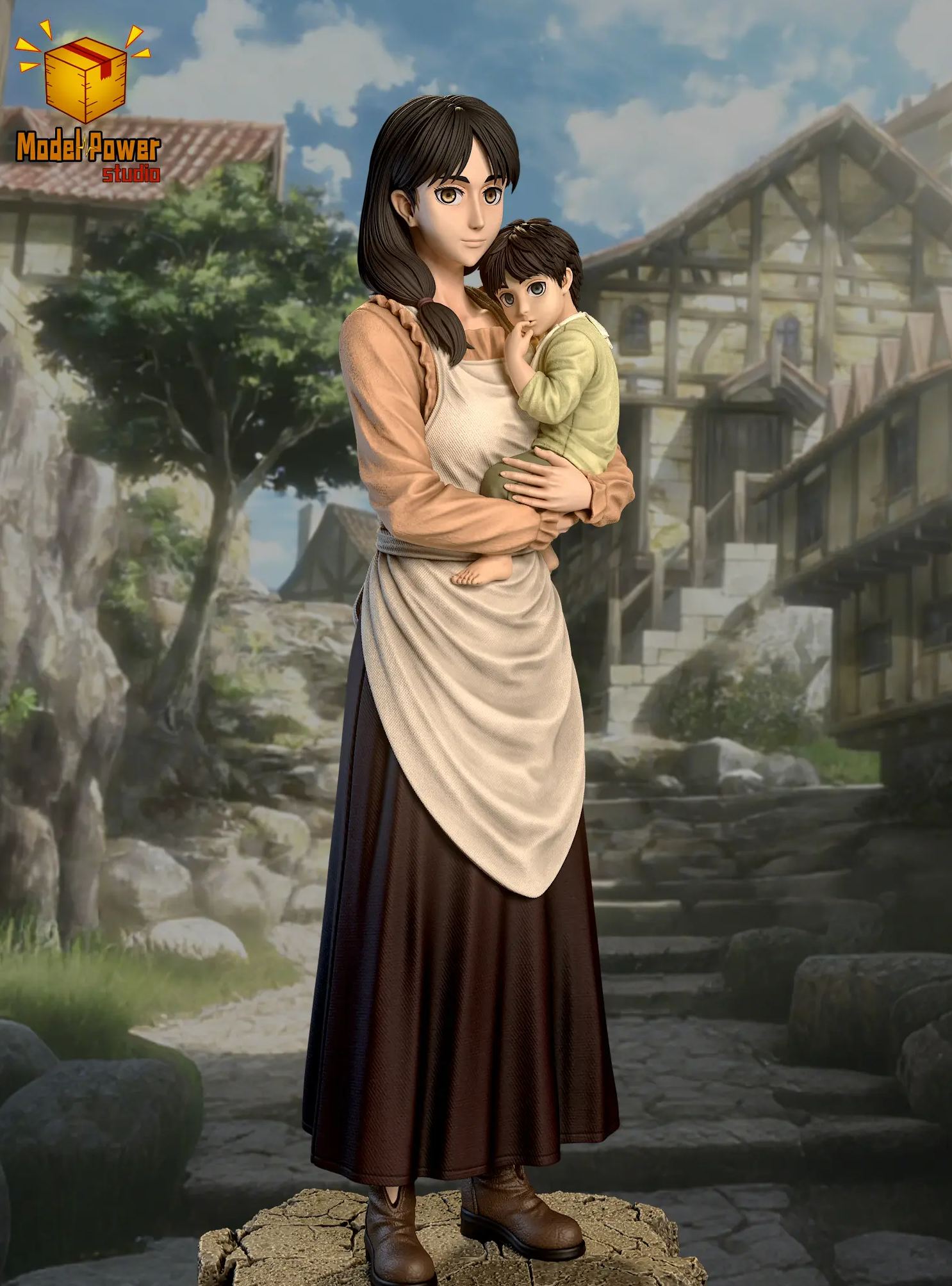 Model Power Studio - Carla Jaeger X Eren Jaeger Attack on Titan Statue