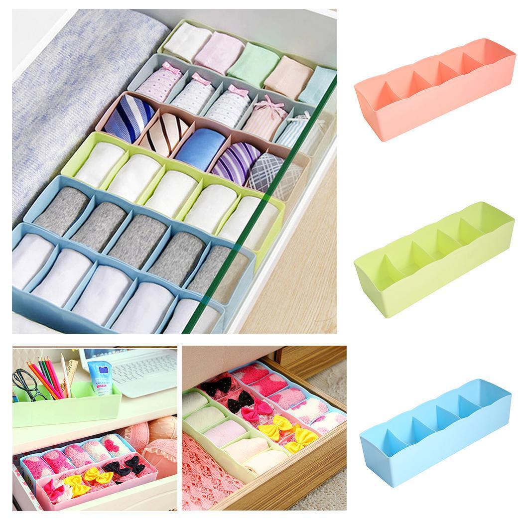 New 5 Cells Socks Underwear Ties Storage Box Bra Drawer Closet Home Organizer