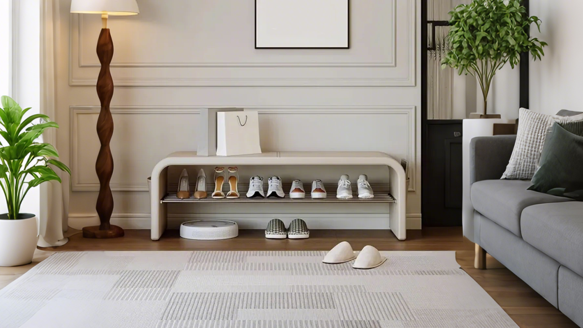 white minimalist bench with shoe rack | homeyfad