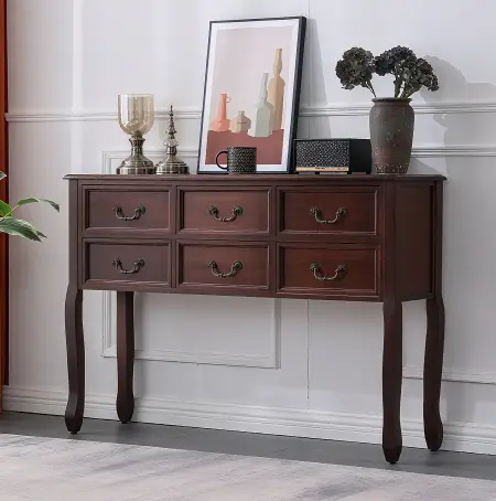 Dark Walnut Console Table with Drawers