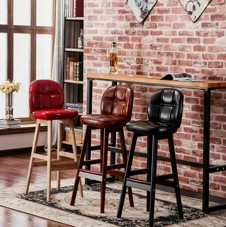 red wooden bar stool