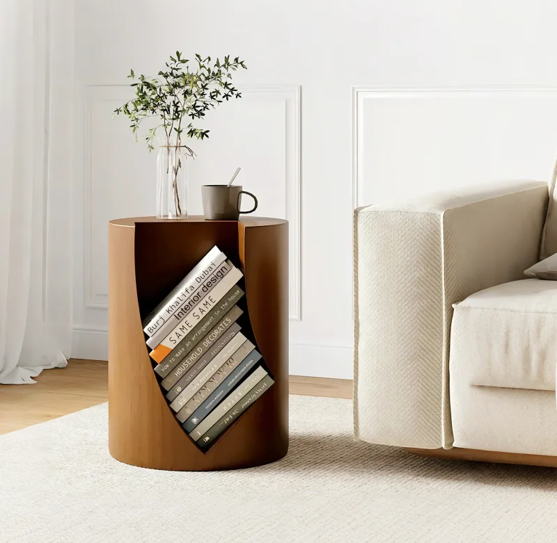 Round Side Table with Open Storage for Couch