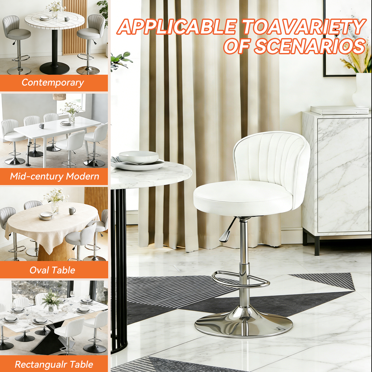 Modern Leather Adjustable Swivel Bar Stools with Back | homeyfad