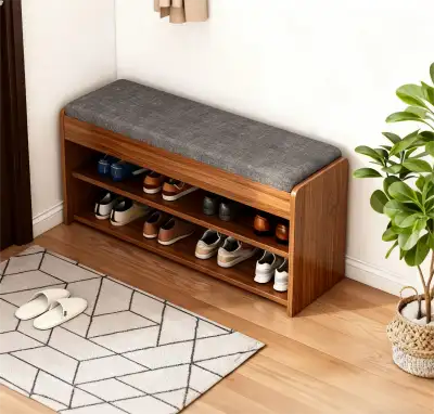 Wood Shoe Storage Entryway Bench