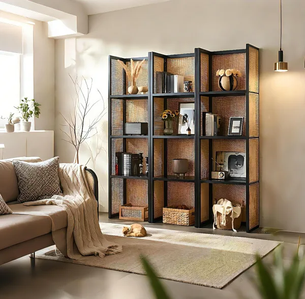 Wooden Mesh Bookcase with Storage