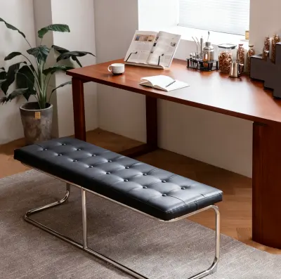 Rectangular Cushioned Leather Bedroom Bench