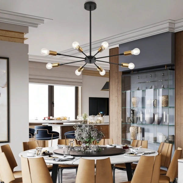 Industrial Black Metal Minimalist Sputnik Chandelier