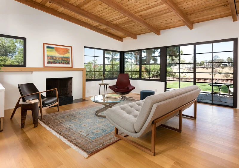 Mid-century Modern Living Room with Wood Tone