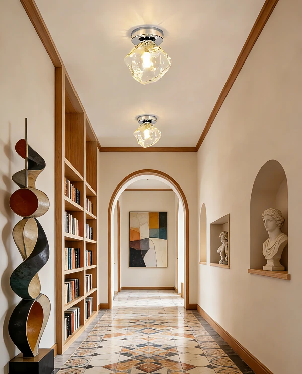 Hallway Chrome Semi Flush Ceiling Light