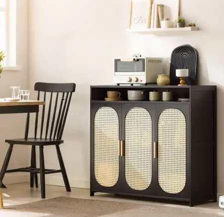 wood sideboard with bamboo doors