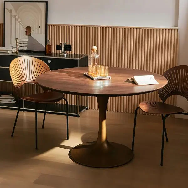 Brown Wood Round Dining Table