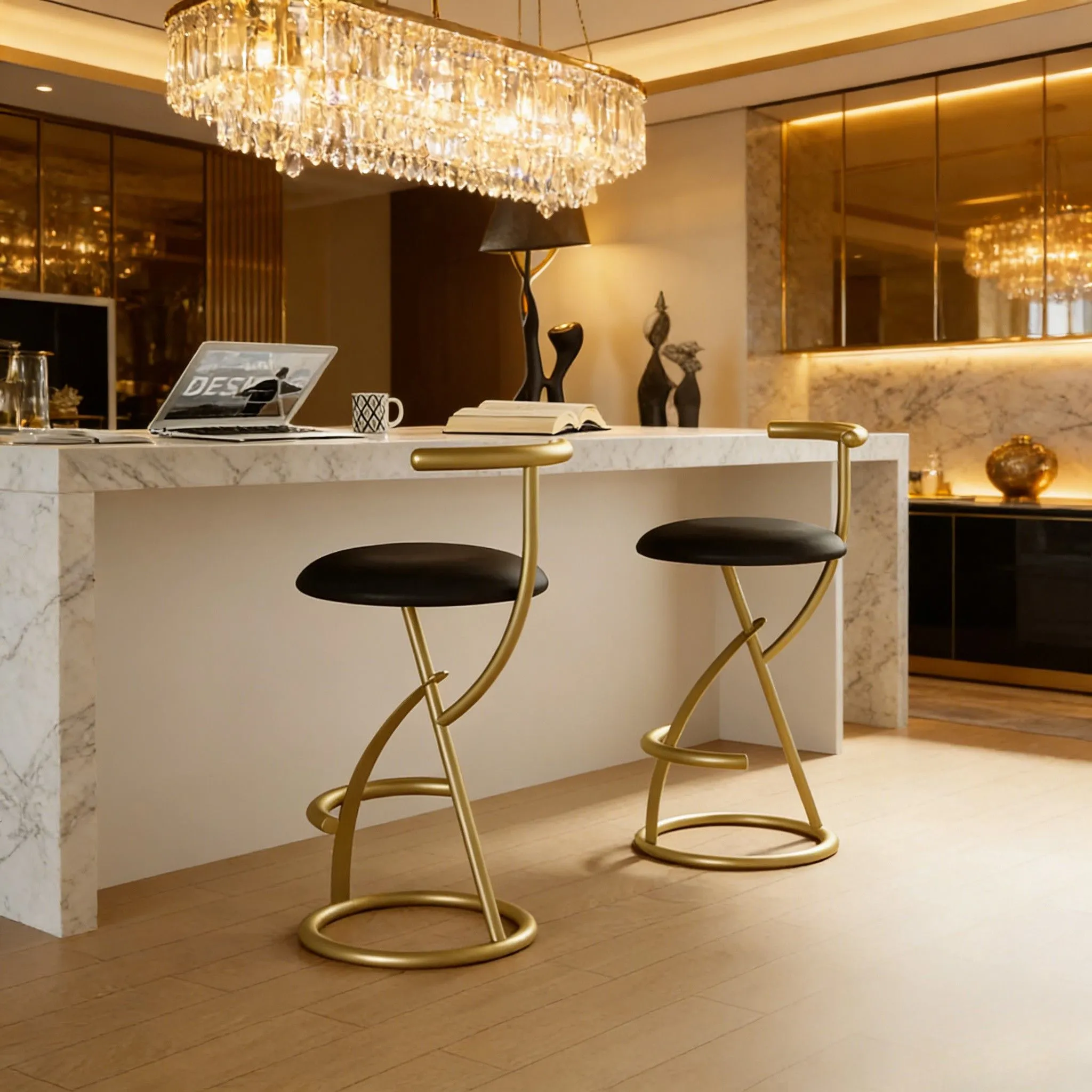 Glam Modern Metal Frame Armless Round Counter Stools Image - 1 | homeyfad