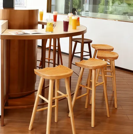 Backless Wooden Seat Bar Stools