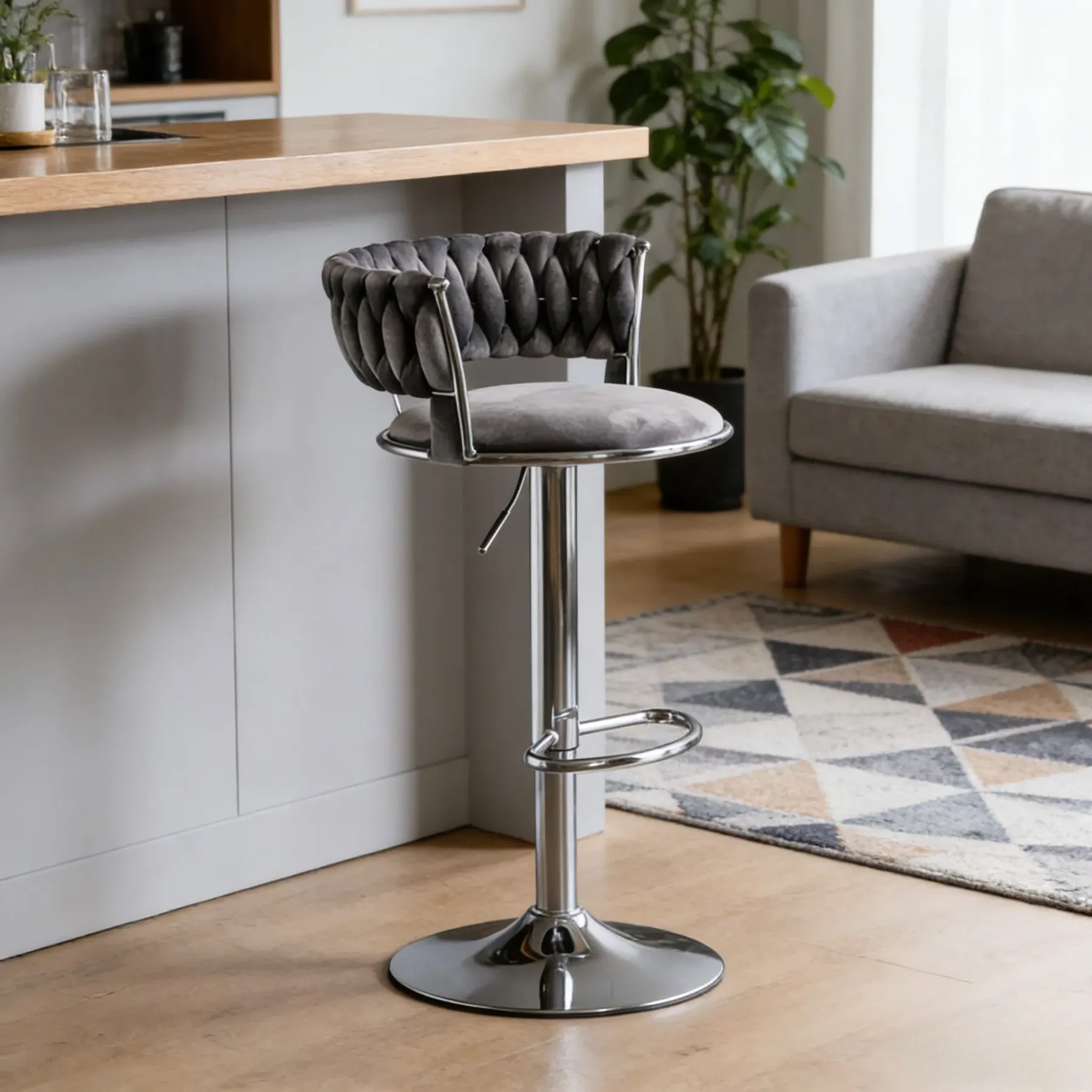 Modern Velvet Swivel Adjustable Bar Stools