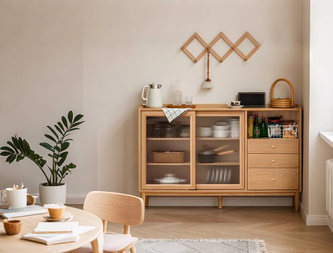 wood sideboard in dining room | homeyfad