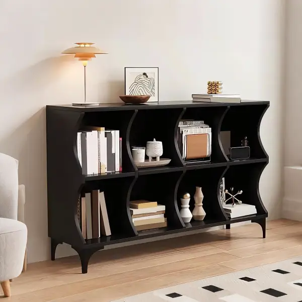 Black Wooden 2-Tier Modular Bookcase