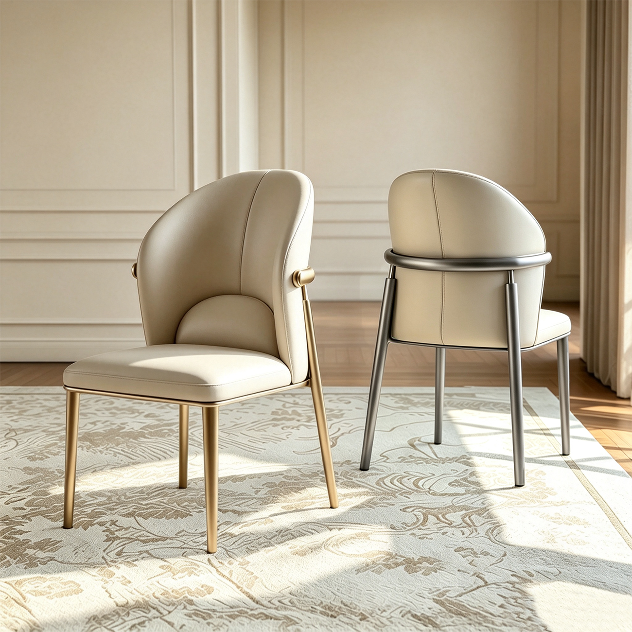 Modern Genuine Leather Dining Chair With Steel Legs  | homeyfad