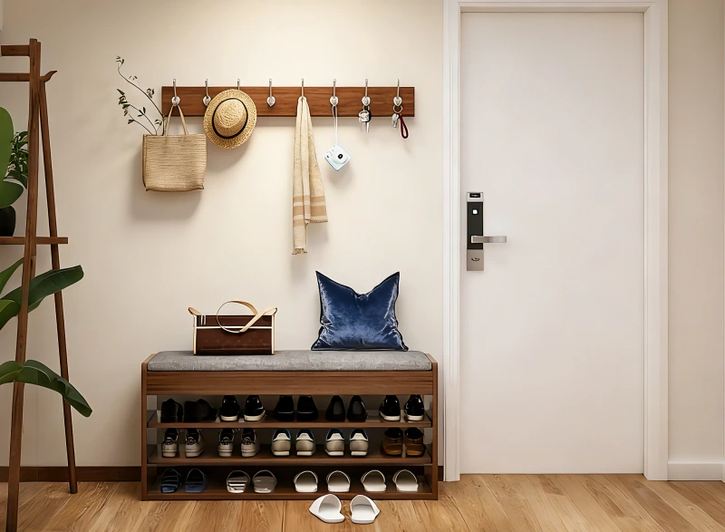 Wood Shoe Storage Bench with Flip-Up Storage