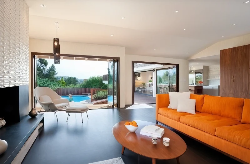 Mid-century Modern Living Room with Wall Texture