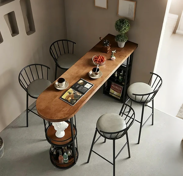 Rustic Wooden Bar Table with Storage