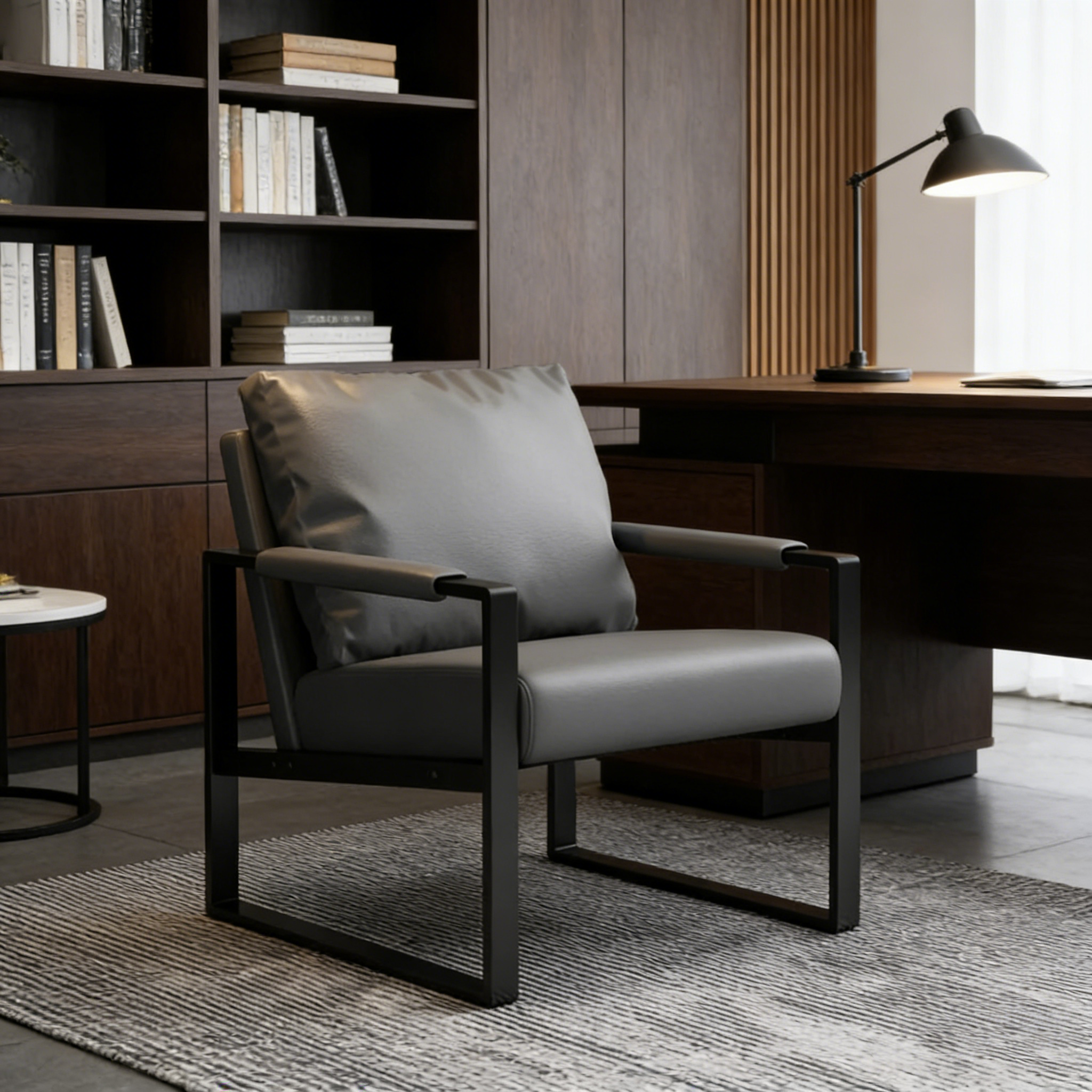 Dark Grey Modern Pillow Back Sled Base Arm Chair | homeyfad