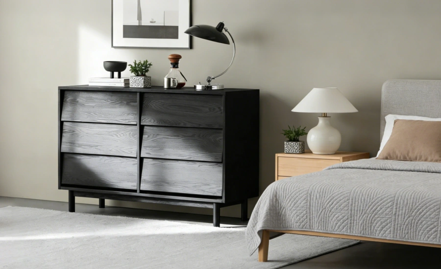 Black Wooden Double Dresser for Bedroom
