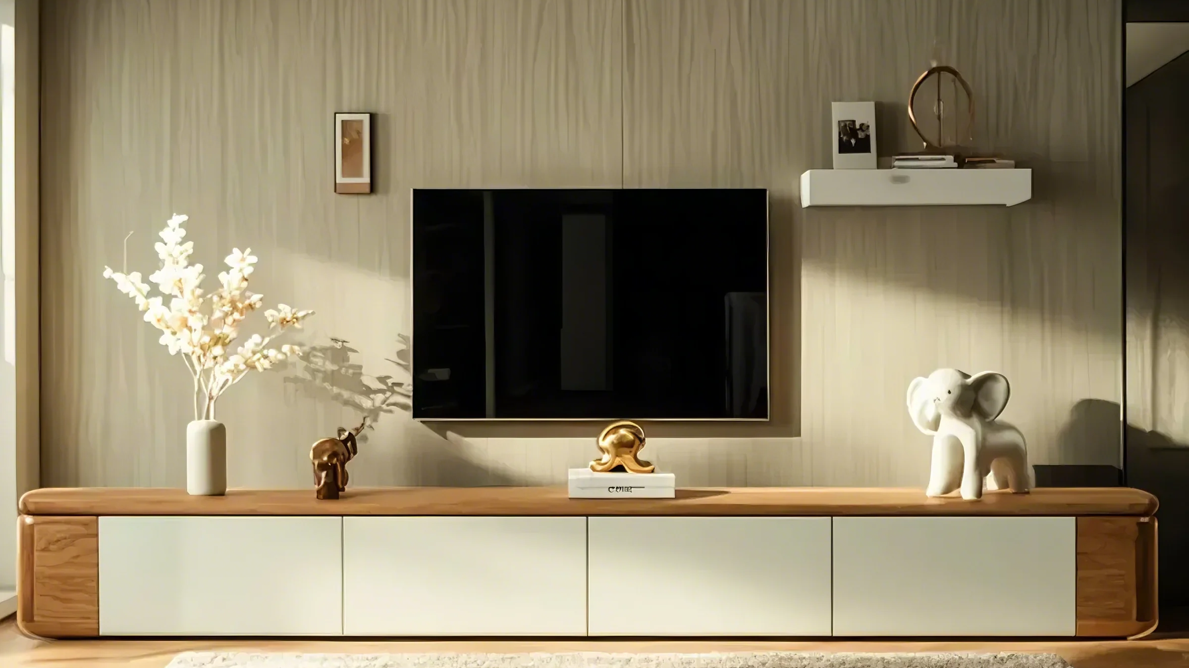 Neutral Wood Grain TV Stand