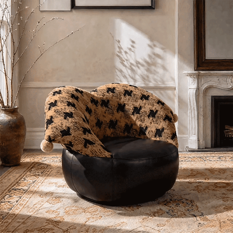 Modern Clown-Inspired Houndstooth Swivel Accent Chair Image - 4 | homeyfad