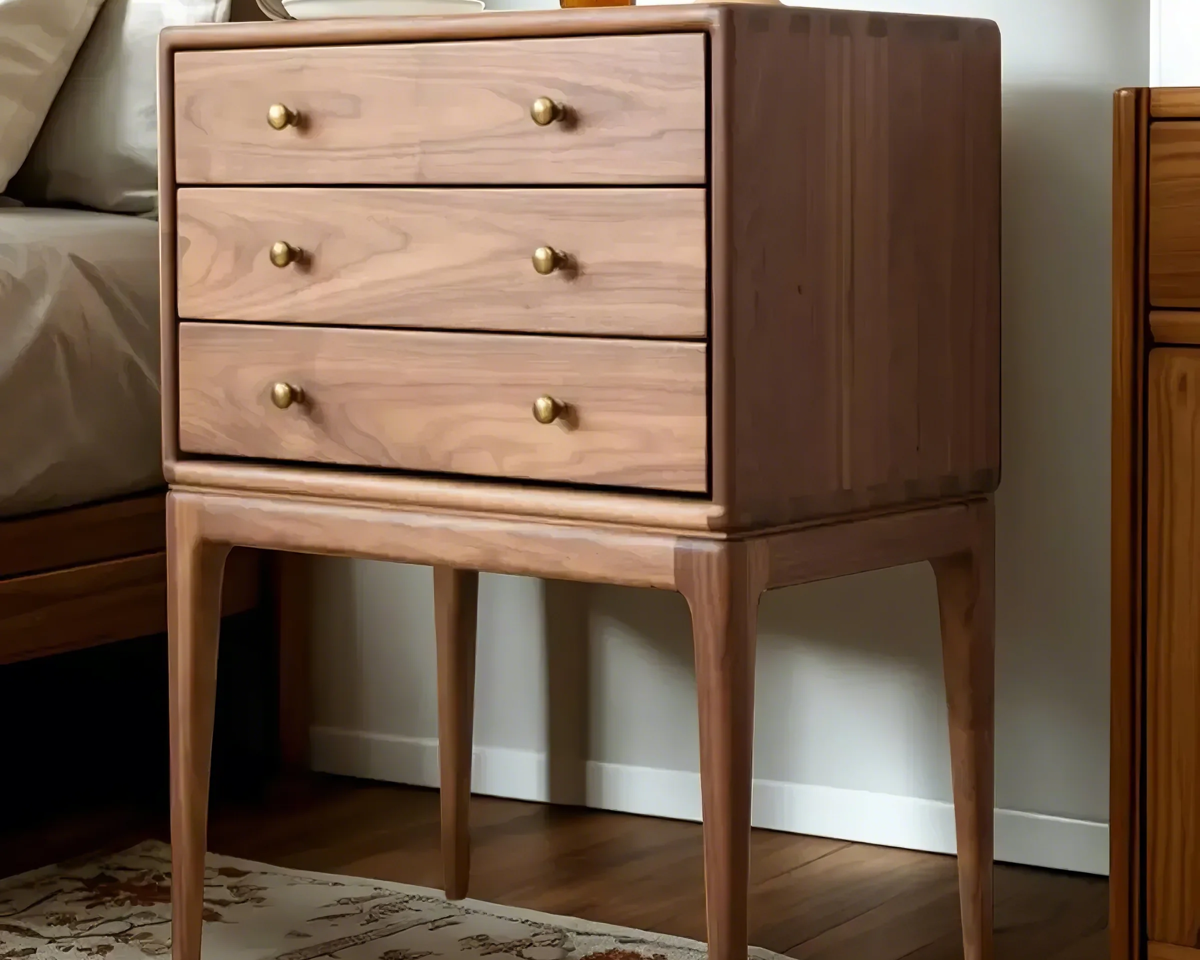 Tall Wood Bedside Table with Drawers Nightstand for Bedroom