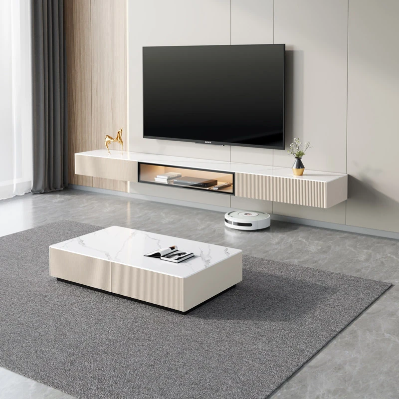 Modern Stone Floating TV Stand with 2-Drawers for Living Room | homeyfad
