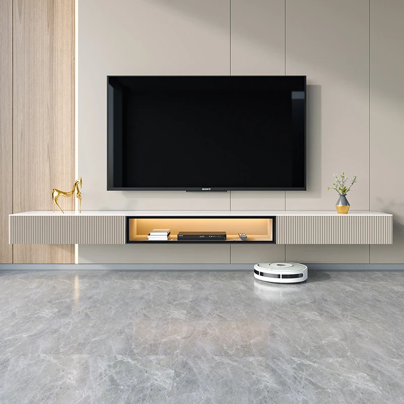 Modern Stone Floating TV Stand with 2-Drawers for Living Room | homeyfad