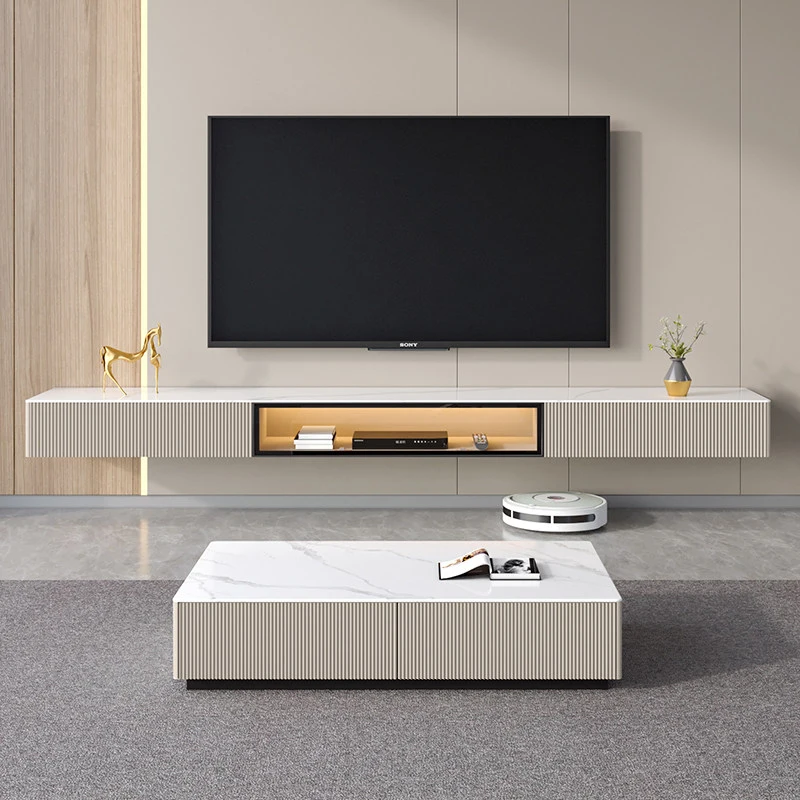 Modern Stone Floating TV Stand with 2-Drawers for Living Room | homeyfad