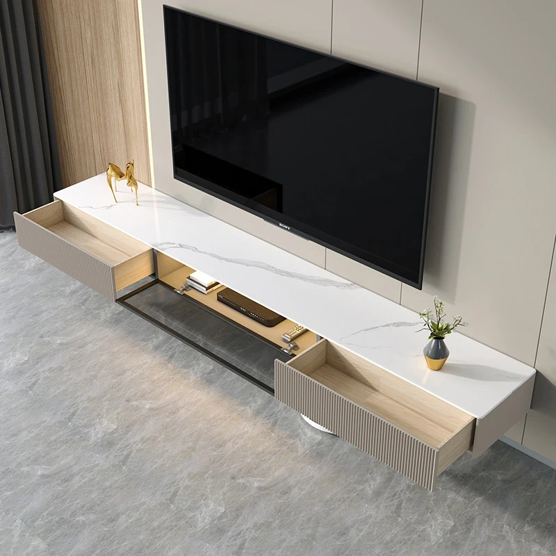 Modern Stone Floating TV Stand with 2-Drawers for Living Room | homeyfad