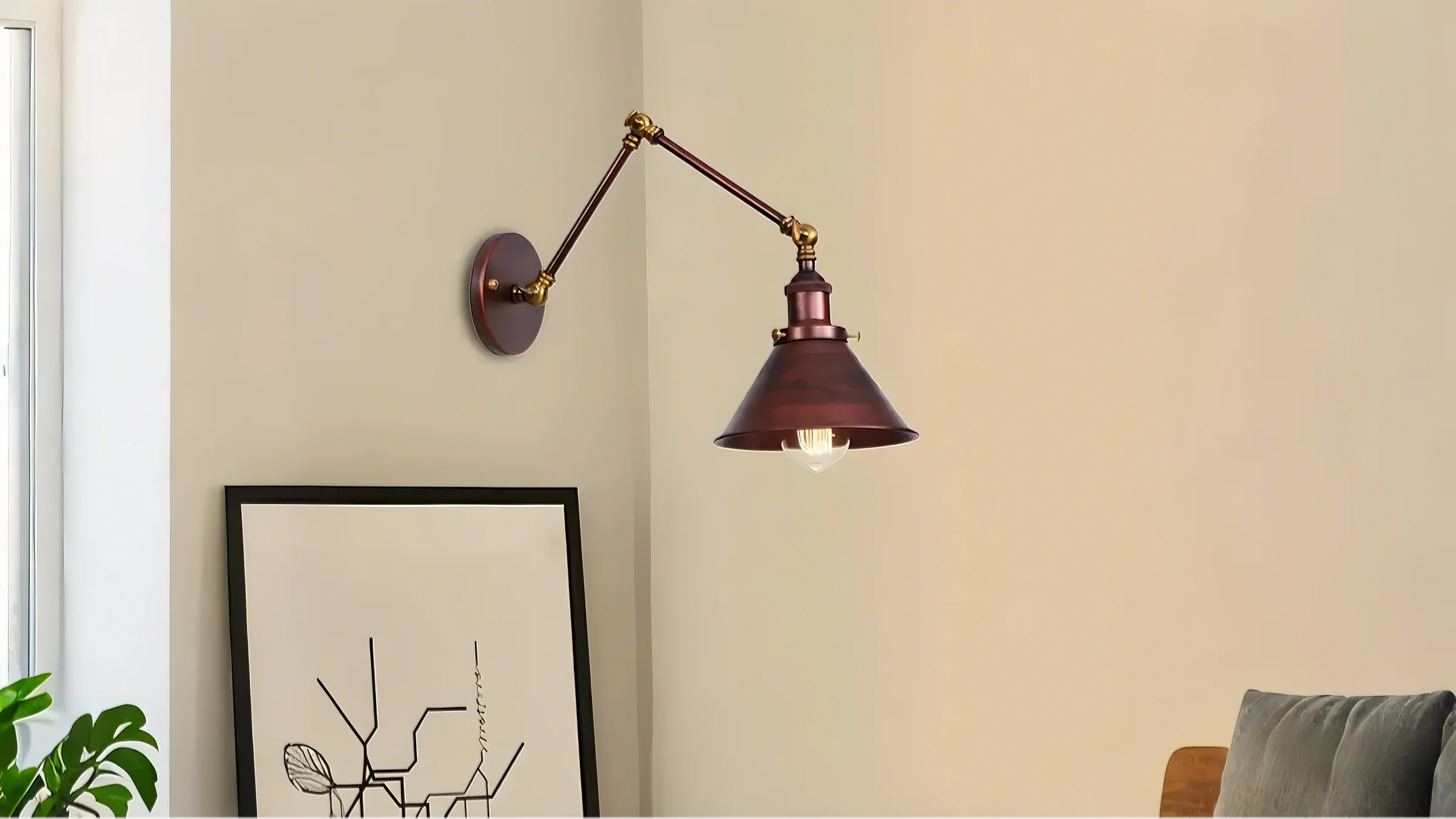  Industrial Vintage Brass Swing-Arm Wall Sconces