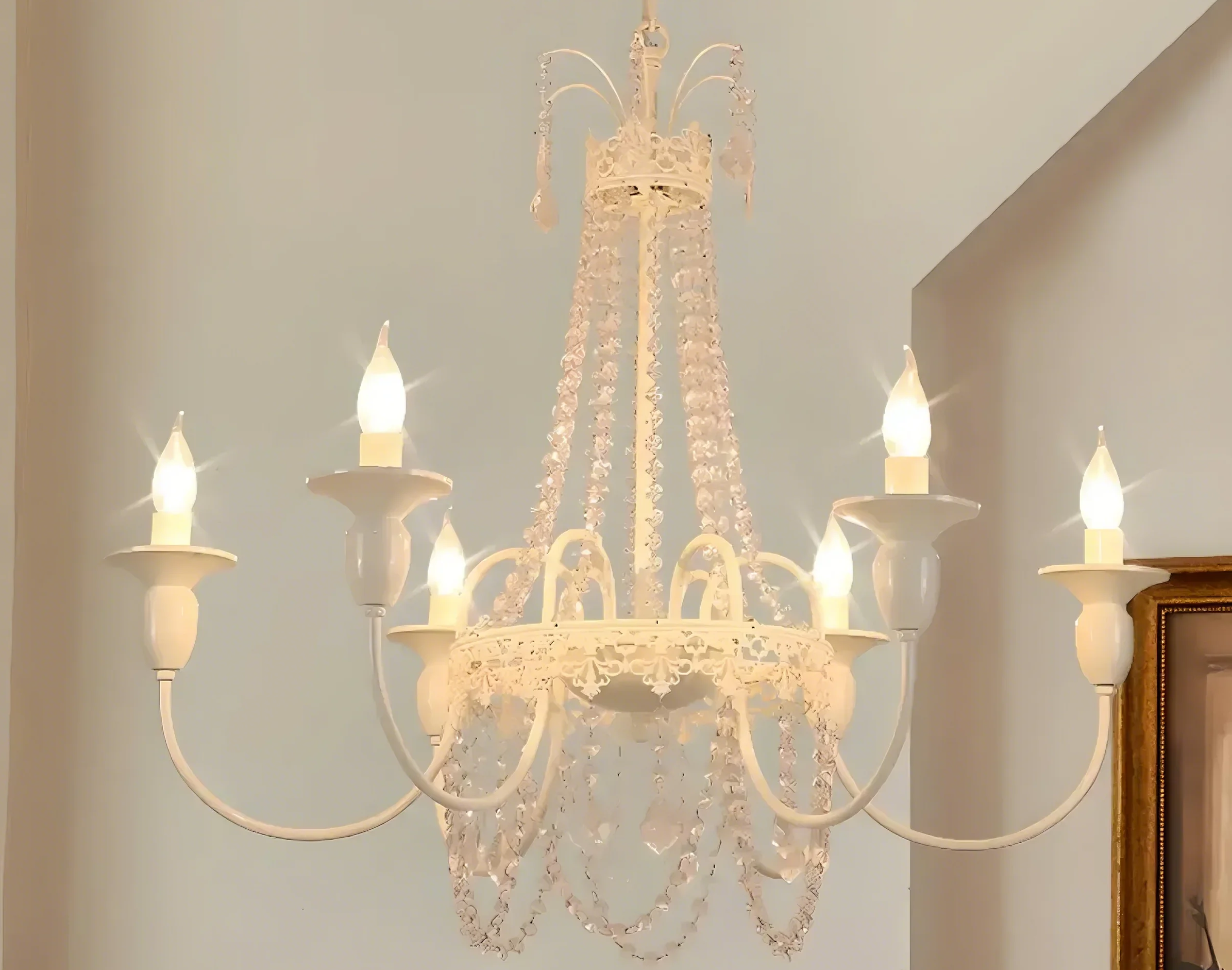 Vintage Crystal Candelabra Chandelier with Metal Frame