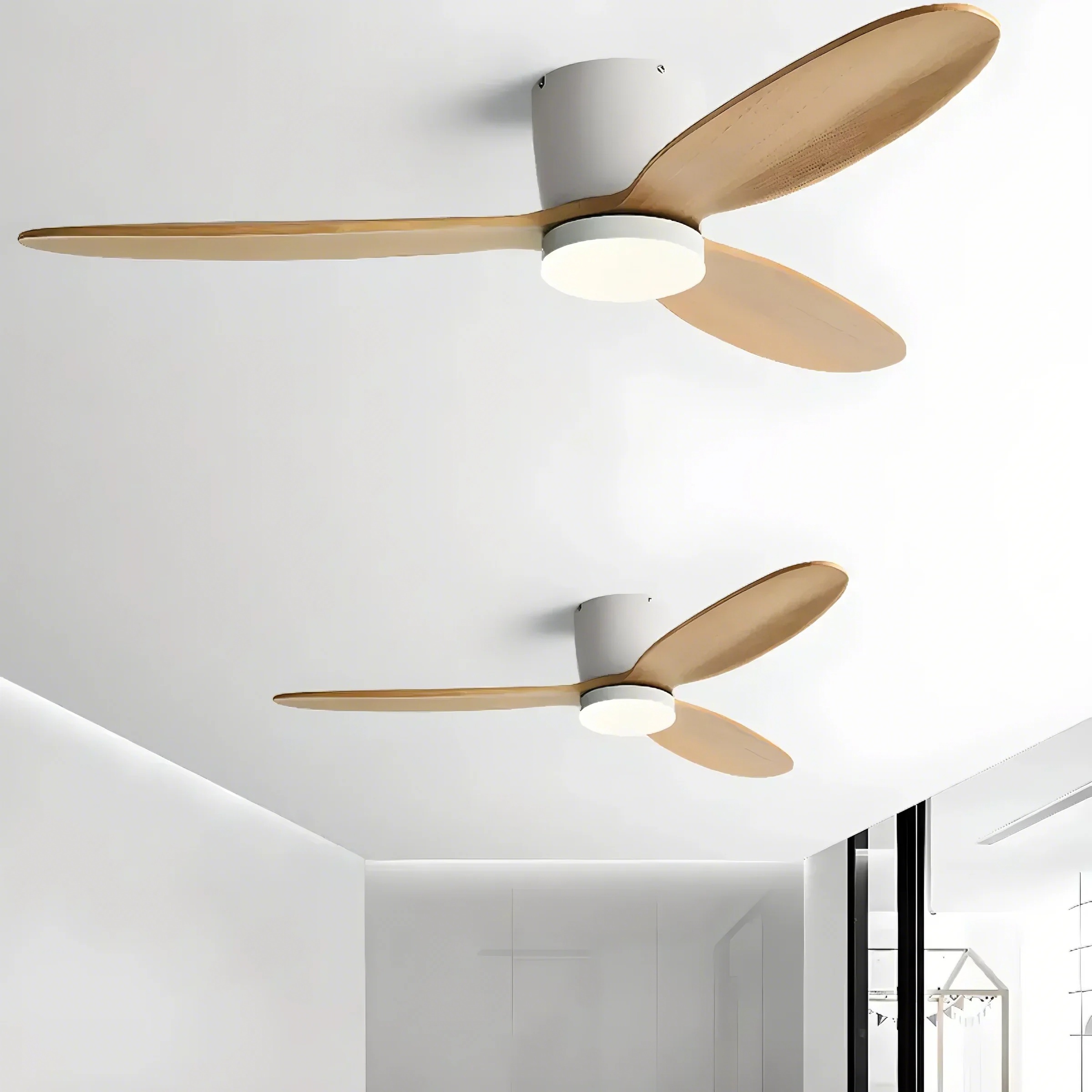 Wooden White Ceiling Fan with Light