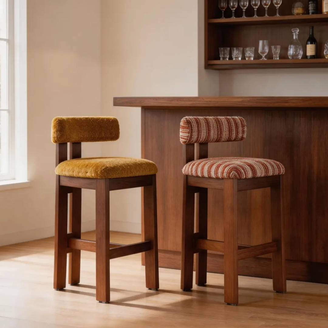 Mid-Century Modern Curved Back Wood Counter Height Bar Stools | homeyfad