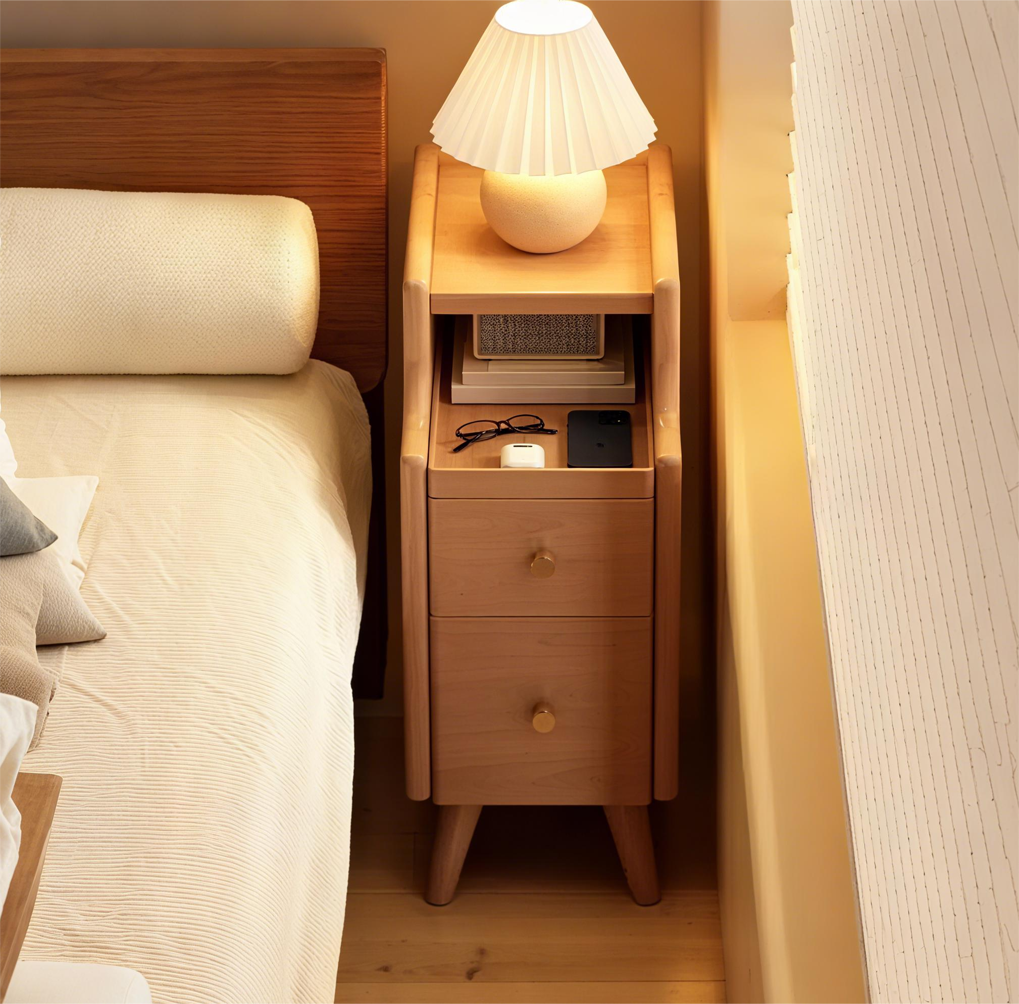 Narrow Wood 2-Shelf Nightstand