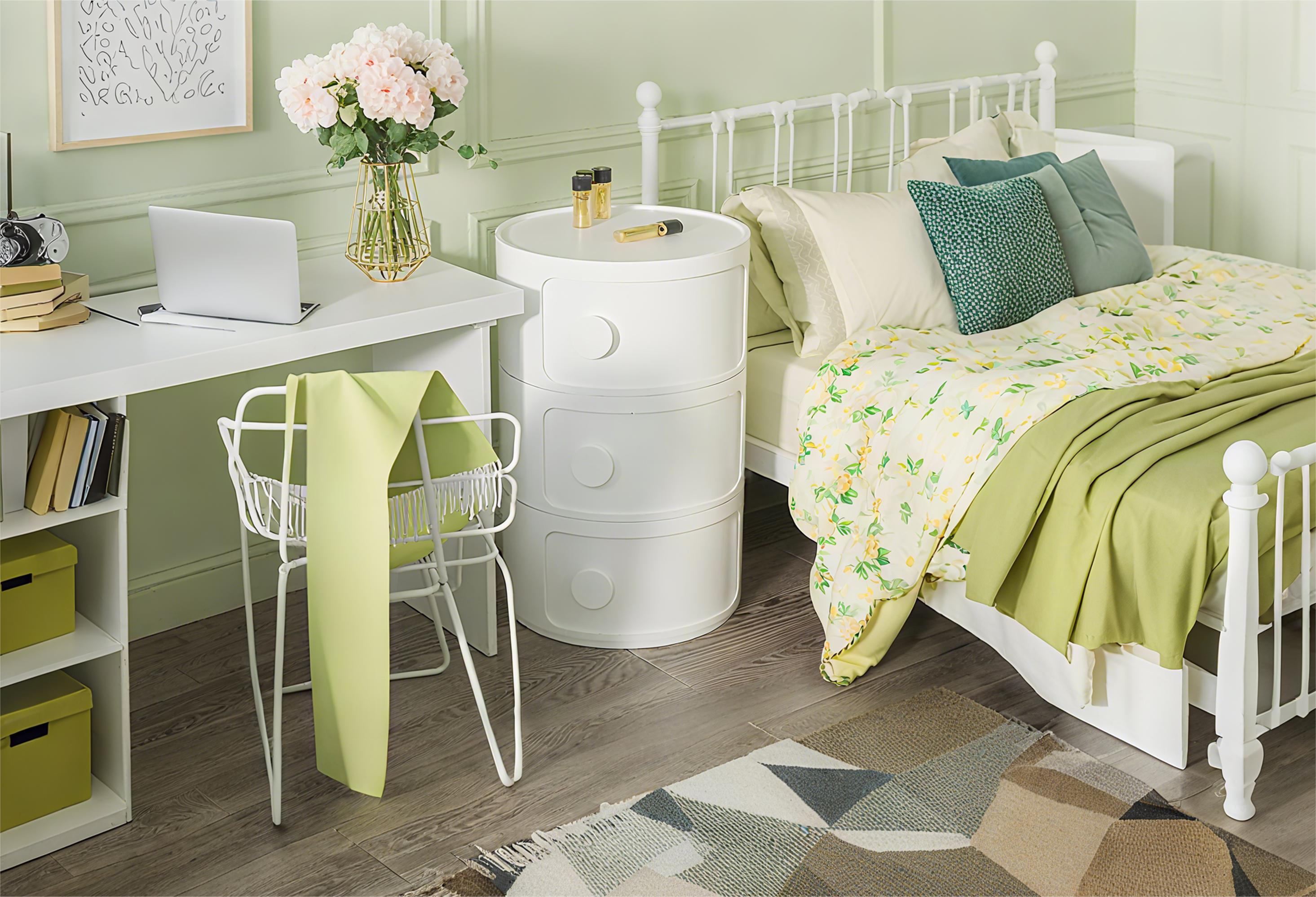 Round Nightstand with with Multi-Cabinets