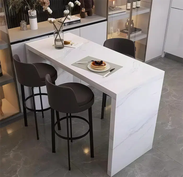 White Stone Black Wood Sled Bar Tables