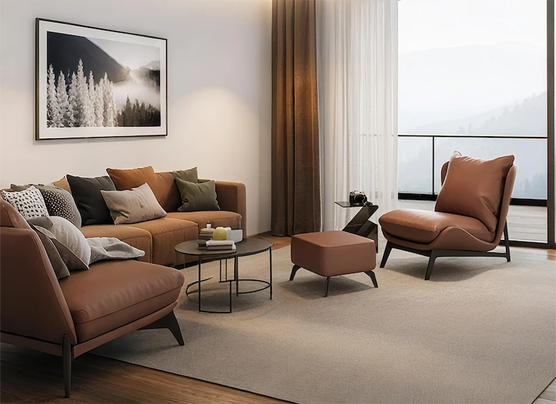  Leather Accent Chair with Ottoman