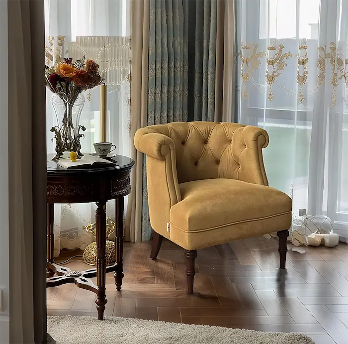 Yellow Flannel Accent Chair with Arm Back