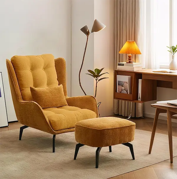 Velvet Wingback Accent Chair for Living Room