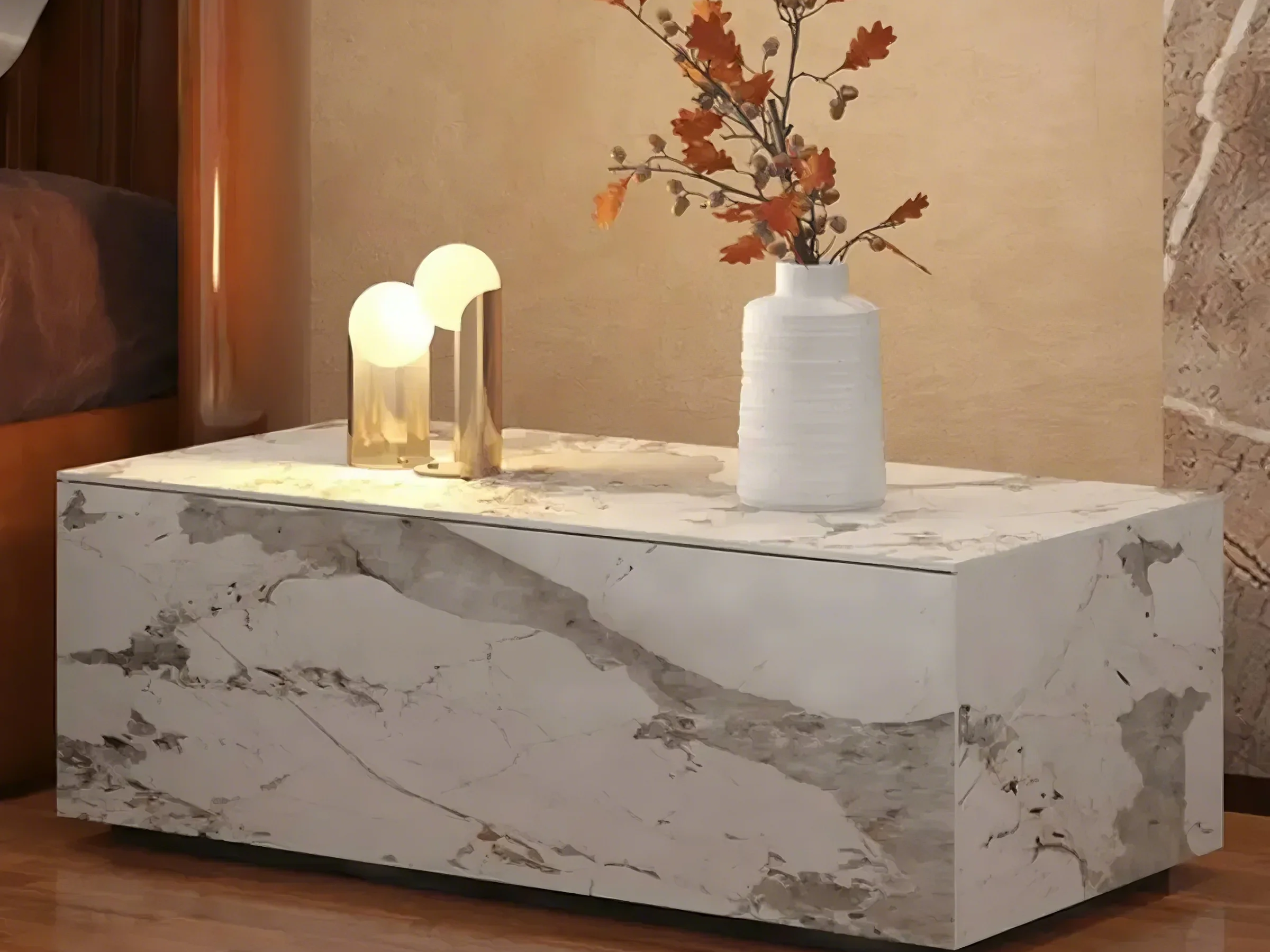 Modern Stone Bedside Table with Large Storage Drawer